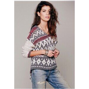 NWT Free People Chunky Knit Fair Isle Hooded Sweater | Boho Nordic Slouchy Cozy